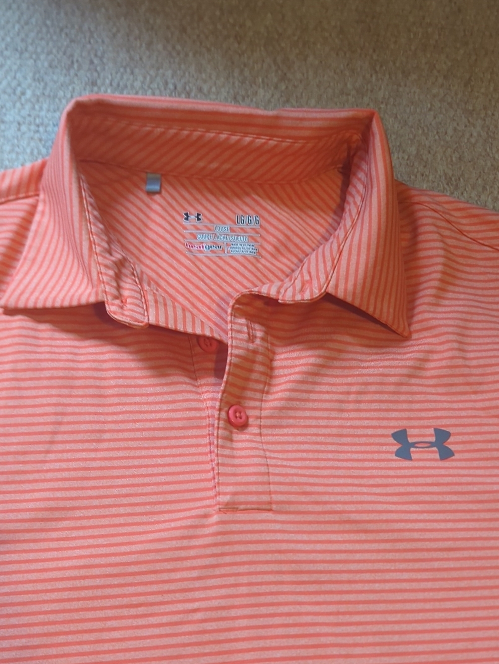 Mens Under Armour Orange Striped Heat Gear Polo Size Large
